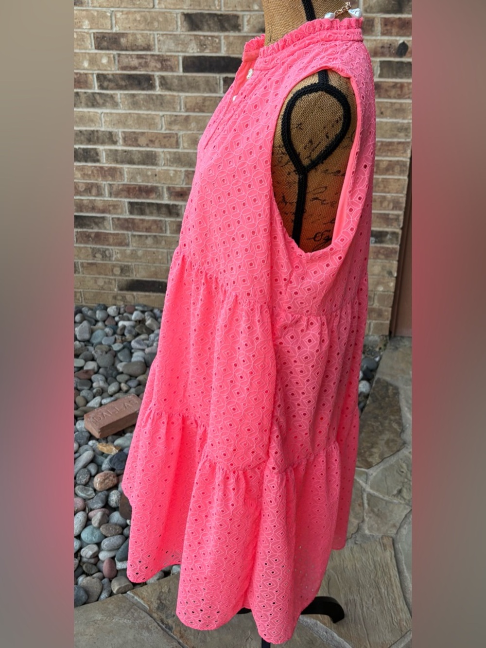 Lilly Pulitzer Novella Dress in Coral Neon Pink Mini Medallion Eyelet Lined XL - Picture 11 of 13